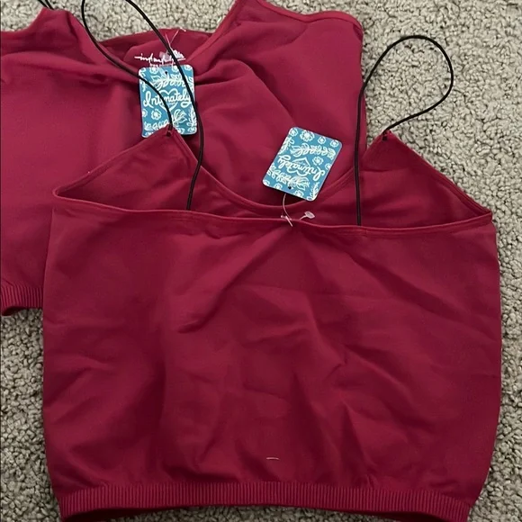 Free People Red Fitted Crop Camisole Top Set of 2, NWT - Picture 4 of 4